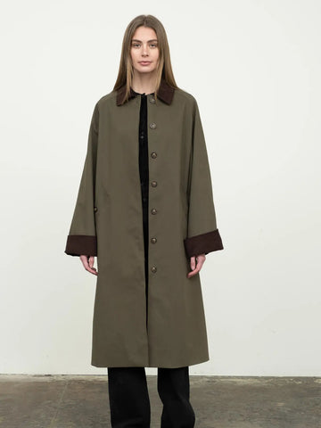 Corduroy Detail Trench Coat