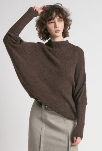 Mockneck Batwing Sleeves Sweater