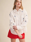 Sailboat Embroidery Button Down Shirt