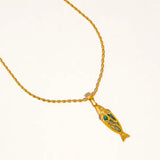 Dolphina 18K Gold Non-Tarnish Vintage Abalone Fish Necklace