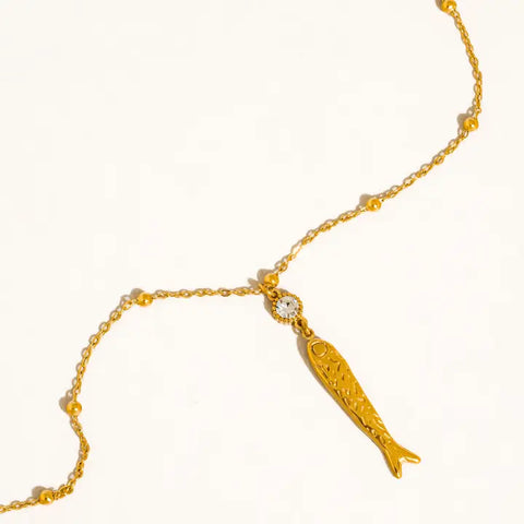 Leni 18k Gold Non-Tarnish Cz Fish Pedant Necklace