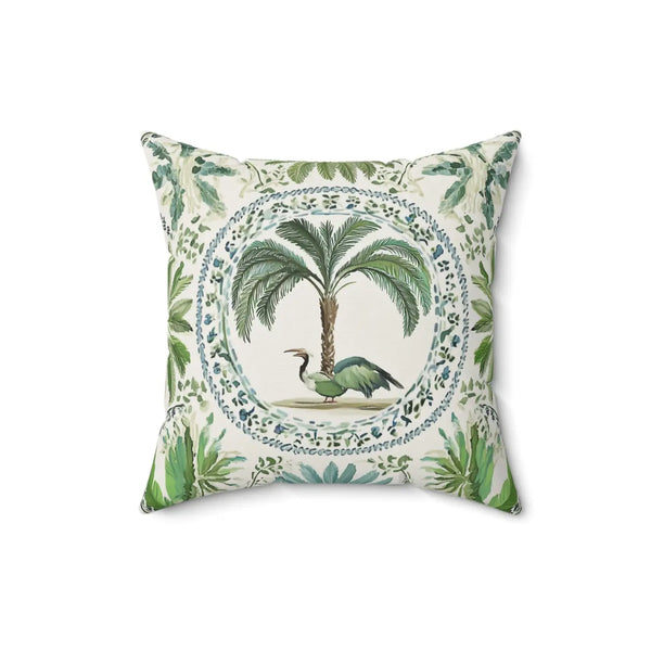 Tropical Heron & Palm Throw Pillow