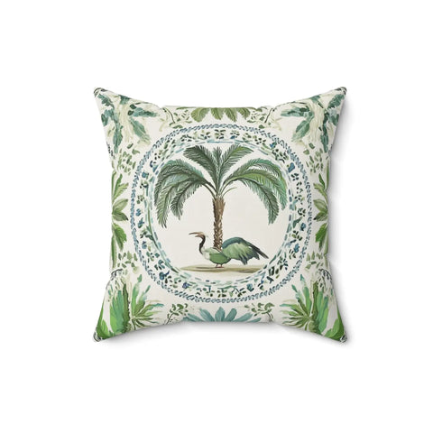 Tropical Heron & Palm Throw Pillow