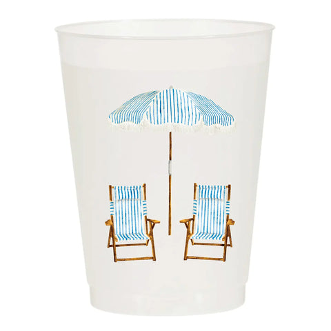 Beach Chairs Umbrella Frosted Cups
