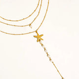 Santorin 18K Gold Non-Tarnish Star & Pearl Layered Necklace