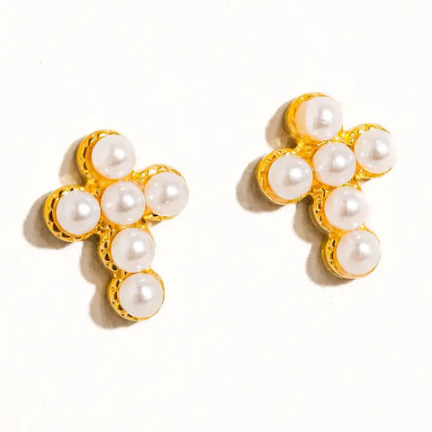 Telo 18K Non-Tarnish Pearl Cross Stud