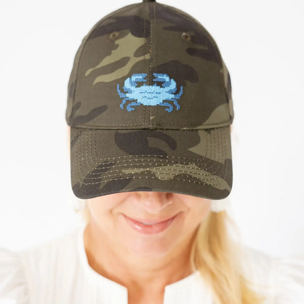 Blue Crab Needlepoint Hat