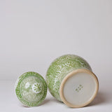 Medium Green and White Porcelain Country Peony Temple Jar