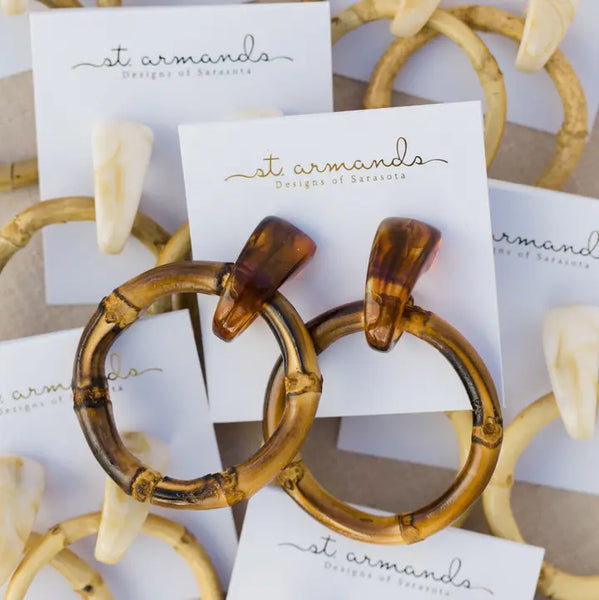 Dark Brown Bamboo Statement Drop Earrings
