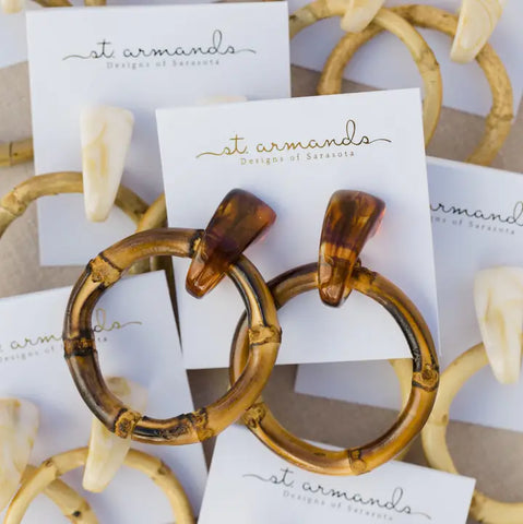 Dark Brown Bamboo Statement Drop Earrings