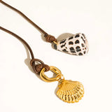 Chia 18K Gold Non-Tarnish Shell Charm Cord Necklace