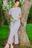 Crew Neck Striped Cotton T-Shirt Maxi Dress