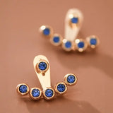 18K Gold Plated Stainless Steel Blue Crystal Ear Jacket Studs