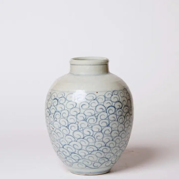 Delicate Curlicue Blue and White Porcelain Vase