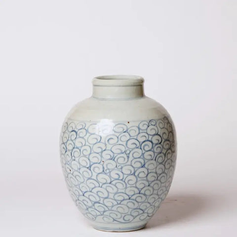 Delicate Curlicue Blue and White Porcelain Vase