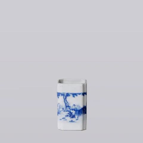 1920s Blue and White Porcelain Tiger Square Vase