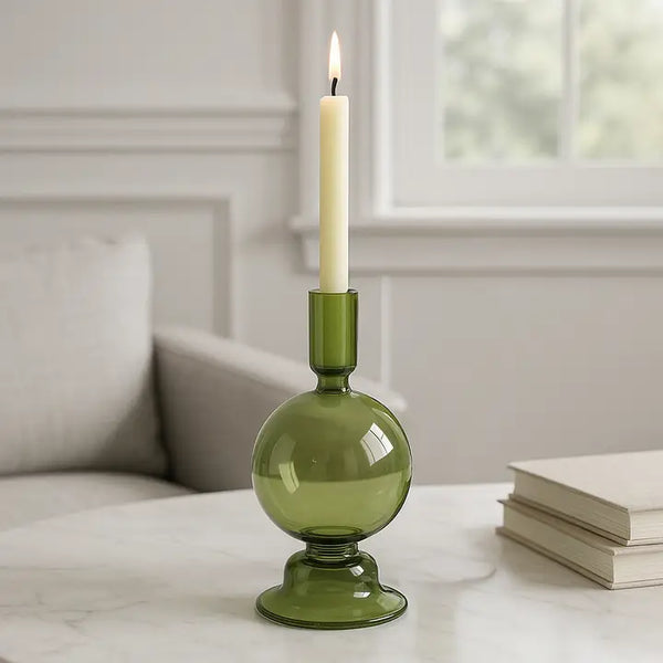 Taper Candle Holder - Olive Glass Bubble, 7 in.