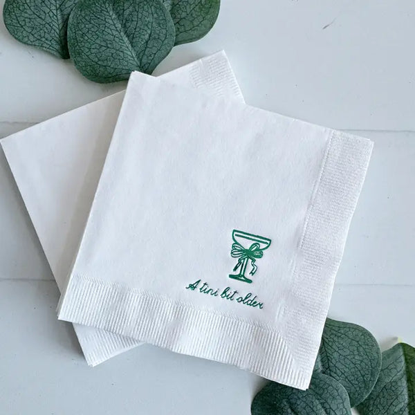 Tini Bit Older Cocktail Napkins - Green Preppy Bow