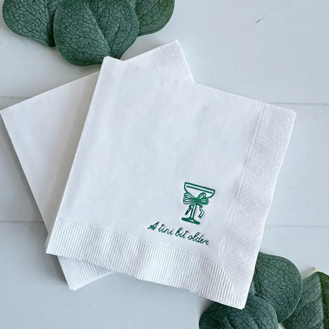 Tini Bit Older Cocktail Napkins - Green Preppy Bow