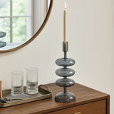 Candle Holder - Blue Glass Retro Bubble Taper, 13 in.