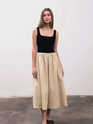 Square Neck Crochet Top Midi Dress