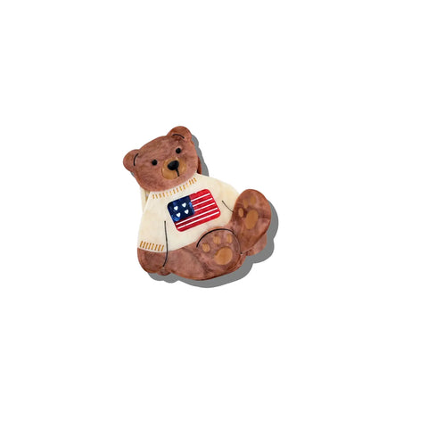 Hand-Painted Americana Teddy Bear Claw Hair Clip