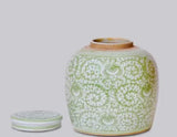 Scrolling Peony Green and White Porcelain Jar