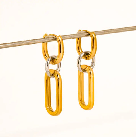 Viori 18K Gold Non-Tarnish Two Tone Link Earrings