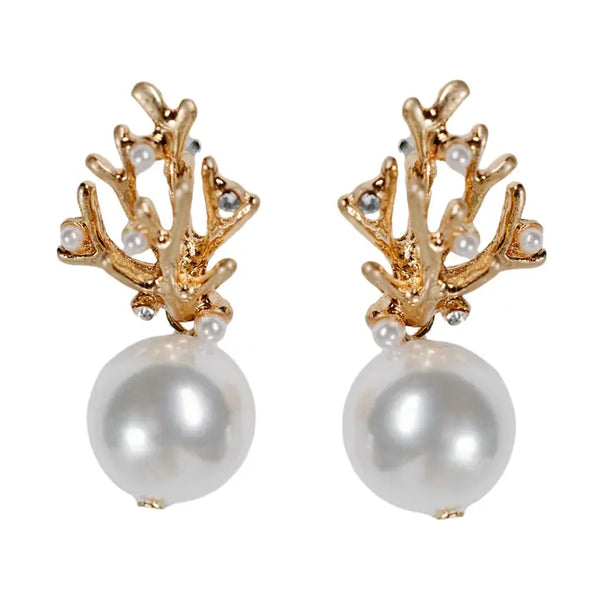 Pearl and Coral Mini Statement Earrings