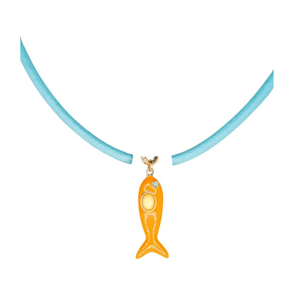 Leather Fish Necklace - Orange Fish