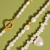 Agape 18K Gold Natural Pearl Heart Choker