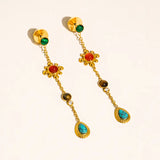 Bellevie 18k Gold Non-Tarnish Boho Gemstone Drop Earrings
