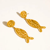 Lumistar 18K Gold Non-Tarnish Textured Fish Drop Earrings