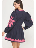 Flower Patch Contrast Embroidery Mini Dress