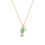 Light Blue Fish Pendant Necklace with Freshwater Pearl