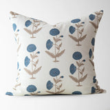Daisy Blue Floral Block Print Pillow Cover 22"x22"