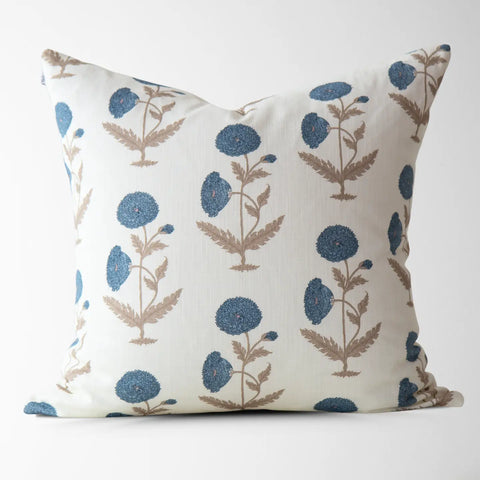 Daisy Blue Floral Block Print Pillow Cover 22"x22"