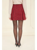 Plaid Tweed Mini Skirt with Ribbon Detail