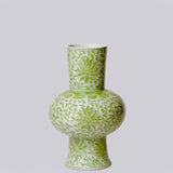 Green and White Porcelain Scrolling Lotus Lantern Vase