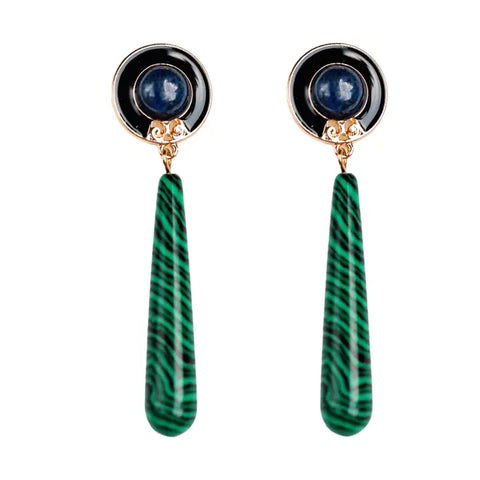 Lapis and Malachite Drop Earrings