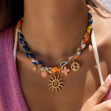 Sedona 18K Gold Non-Tarnish Sun Charm Braided Necklace