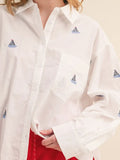 Sailboat Embroidery Button Down Shirt