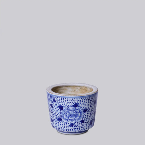 Tiny Blue and White Porcelain Peony Cachepot