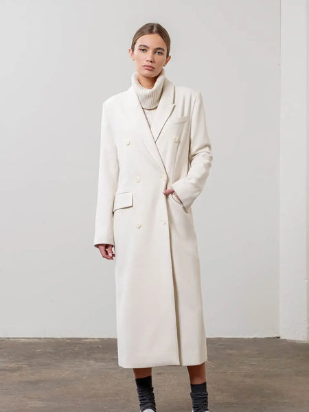 Notch Collar Button Front Long Line Coat