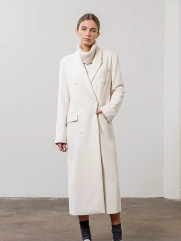 Notch Collar Button Front Long Line Coat