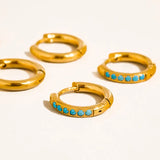 Ivalo 18K Gold Non-Tarnish Turquoise Huggie Earring Set