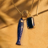 Fish & Gemstone Charm Necklace Purple
