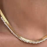 Cecile-Herringbone Cz- Steel Necklace- 14K