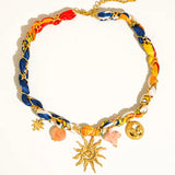 Sedona 18K Gold Non-Tarnish Sun Charm Braided Necklace