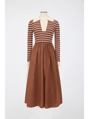 Stripe Long Sleeve Midi Dress